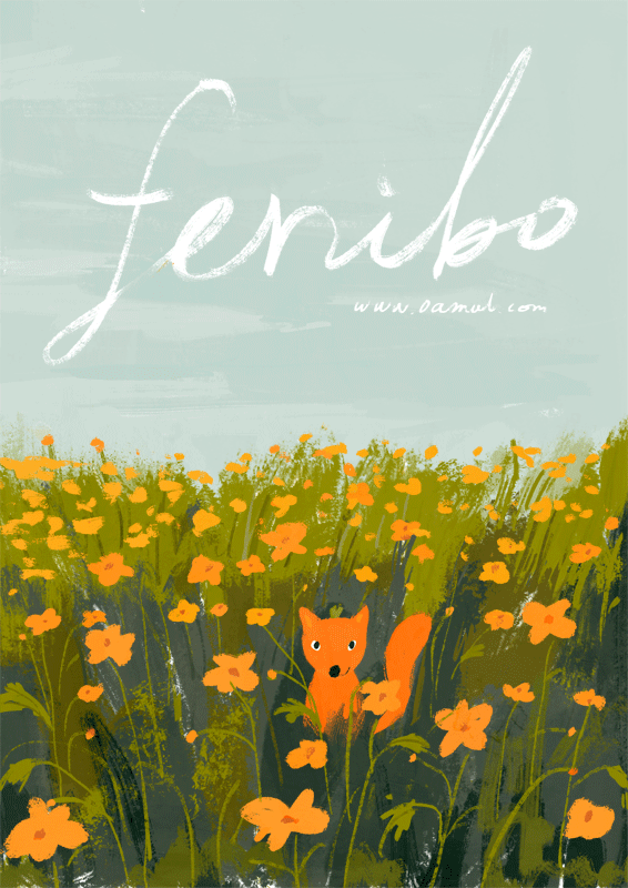 feribo en campo flores naranjas